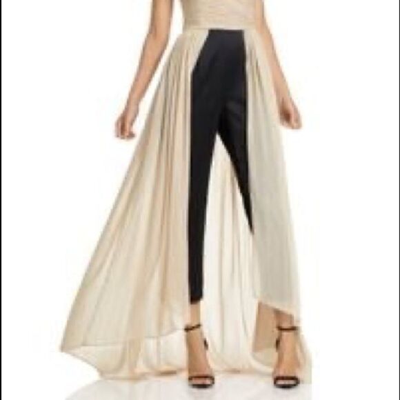 BCBGMAXAZRIA Eve Overlay Walk-through Jumpsuit Evening Gown Almond Blossom XS - Picture 6 of 7
